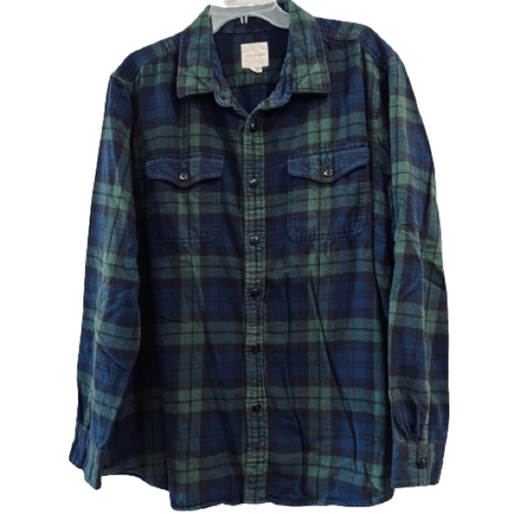 American Eagle Outfitters Black Watch Plaid Cotton Flannel Button Up Shirt